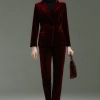 wine color pleuche pant suit shop staff women autumn work suit