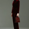 wine color pleuche pant suit shop staff women autumn work suit