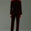 wine color pleuche pant suit shop staff women autumn work suit