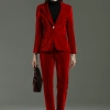 America hot sale red pleuche fabric long sleeve women pant suit bank clerk uniform