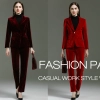 America hot sale red pleuche fabric long sleeve women pant suit bank clerk uniform