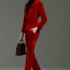 America hot sale red pleuche fabric long sleeve women pant suit bank clerk uniform