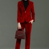 America hot sale red pleuche fabric long sleeve women pant suit bank clerk uniform