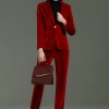 America hot sale red pleuche fabric long sleeve women pant suit bank clerk uniform