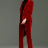 America hot sale red pleuche fabric long sleeve women pant suit bank clerk uniform