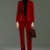 America hot sale red pleuche fabric long sleeve women pant suit bank clerk uniform