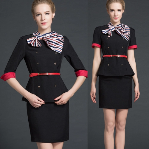 short sleeve double breasted flight attendant work uniform women suit