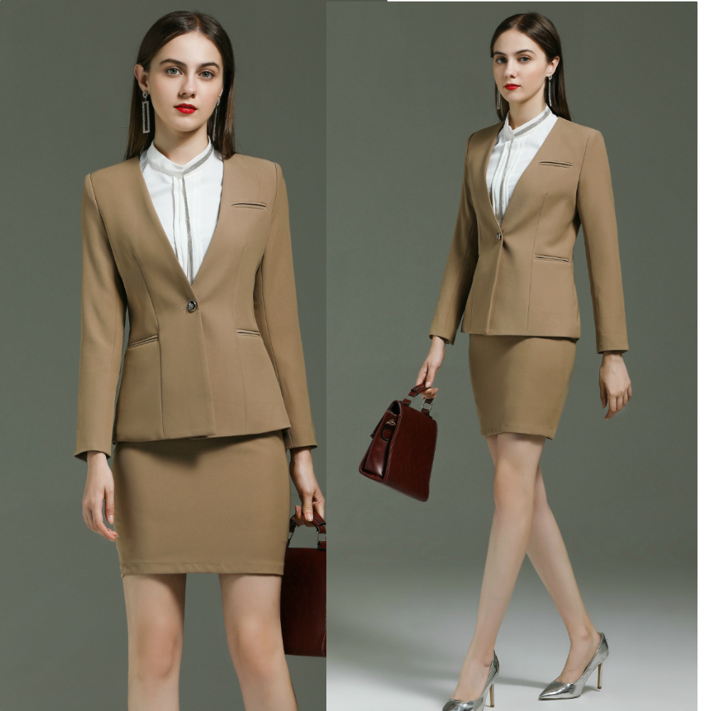 light brown business women office work suit teacher uniform
