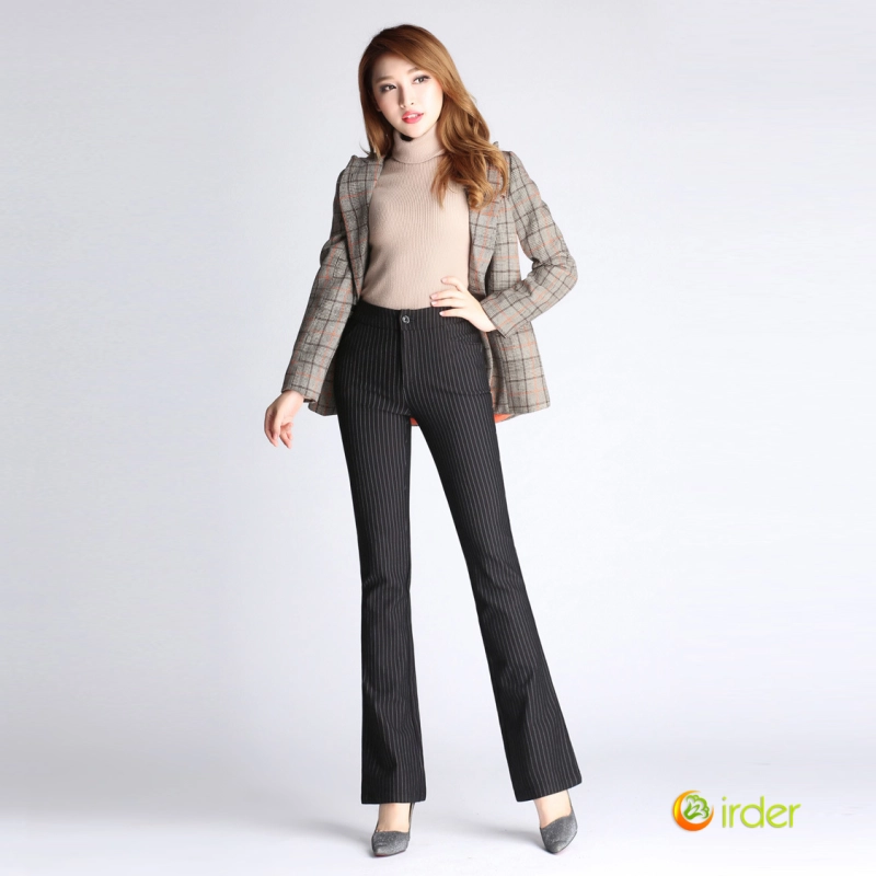 2025 new fashion office design stripes young lady bell bottom pant flare jeans