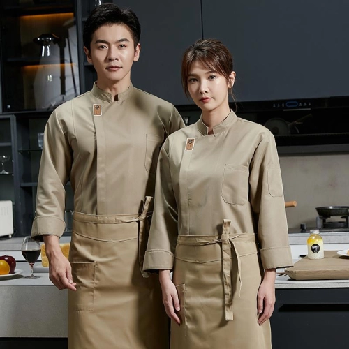 2025 long sleeve khaki invisual button chef uniform jacket blouse