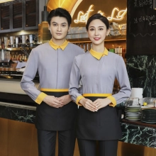 Asian design contrast collar long sleeve restaurant hotpot tea house uniofrm waiter jacket shirt